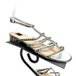 White House Black Market Silver Beaded Low Heel Sandals Size 7.5